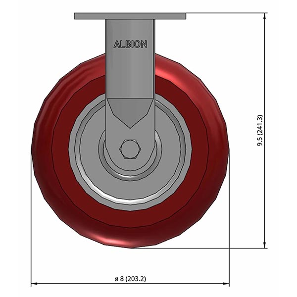 Side view drawing of caster with dimensions